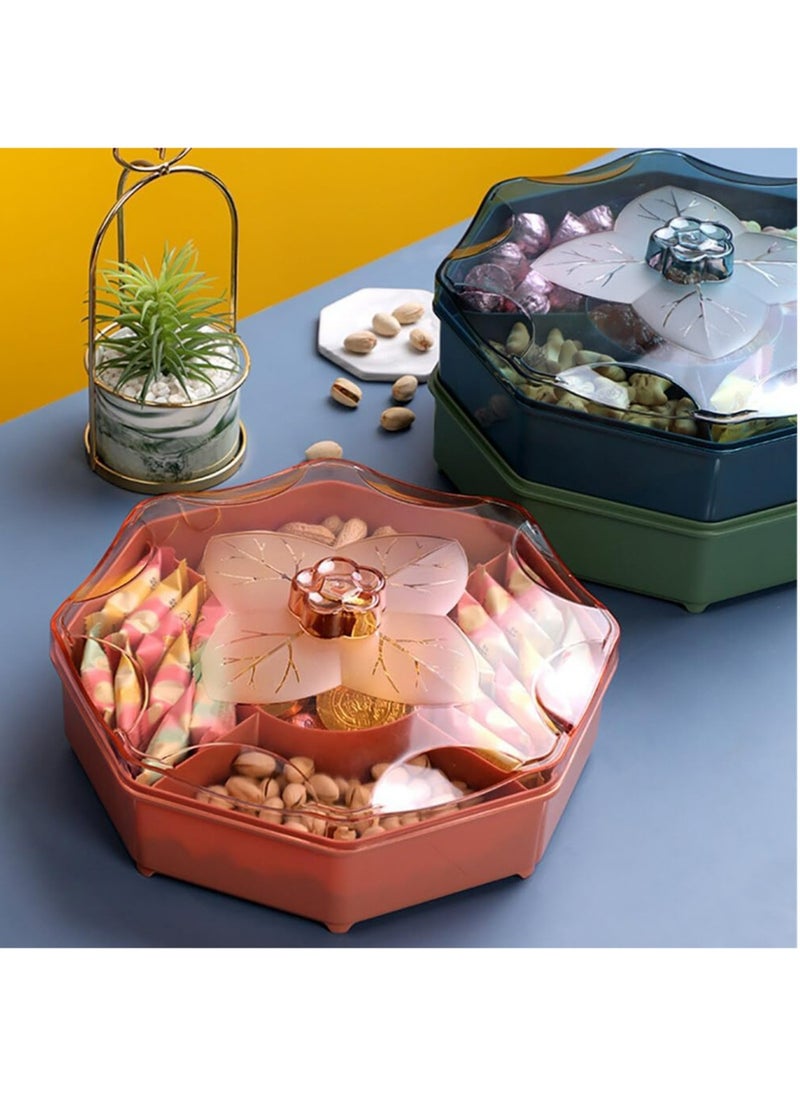 Separable Colored Flower Shaped Fruit Bowl Snacks Bowl, Candy and Nut Serving Container Appetizer Tray with Lid, 5 Compartment Plastic Food for Dried Fruits Nuts Candies Sweet Cookies, Blue