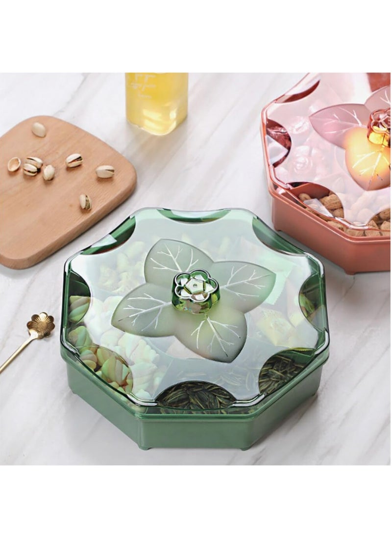 Separable Colored Flower Shaped Fruit Bowl Snacks Bowl, Candy and Nut Serving Container Appetizer Tray with Lid, 5 Compartment Plastic Food for Dried Fruits Nuts Candies Sweet Cookies, Blue