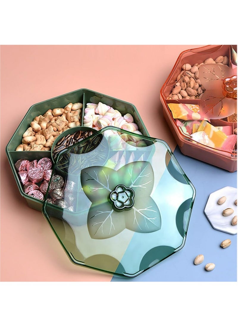 Separable Colored Flower Shaped Fruit Bowl Snacks Bowl, Candy and Nut Serving Container Appetizer Tray with Lid, 5 Compartment Plastic Food for Dried Fruits Nuts Candies Sweet Cookies, Blue