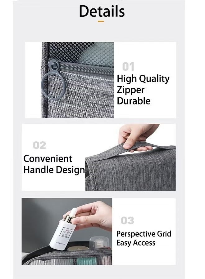 Large Travel Storage Bag Makeup Bag with Hanging Hook, Portable Travel Toiletry Bag, Foldable Dry and Humid Separation Mesh Storage Makeup Bag (Grey) - Image 3