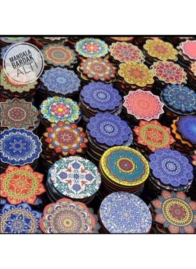 Easyso Wooden Mandala Patterned Coaster 6 pcs  - Image 1
