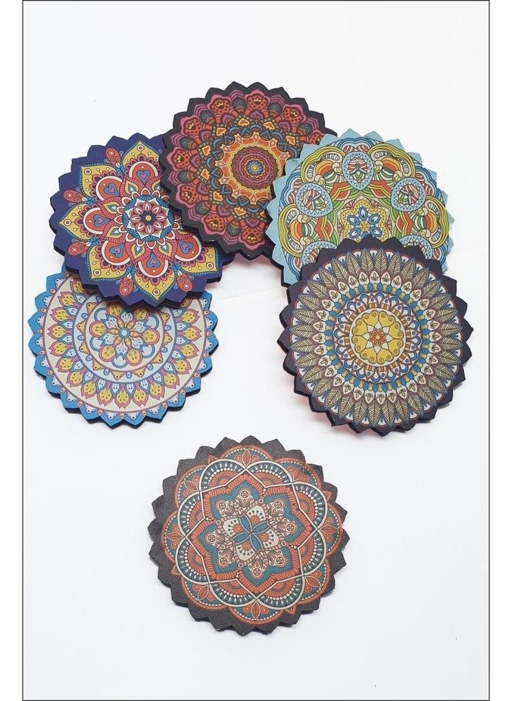 Easyso Wooden Mandala Patterned Coaster 6 pcs  - Image 3
