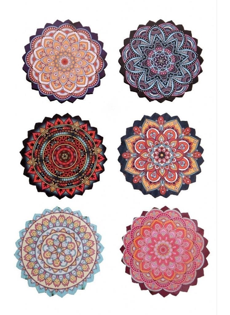 Easyso Wooden Mandala Patterned Coaster 6 pcs  - Image 4