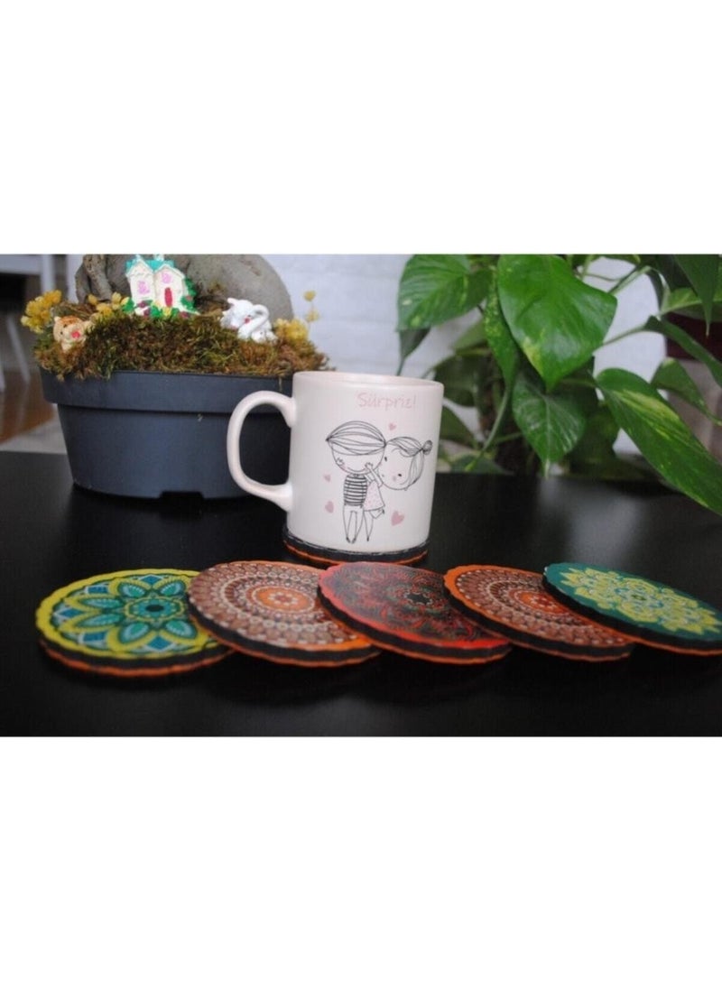 Easyso Wooden Mandala Patterned Coaster 6 pcs  - Image 5