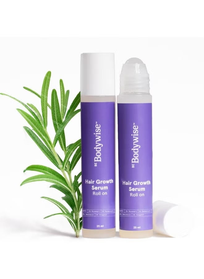 Be Bodywise Rosemary Hair Growth Serum (Roll On)| Promotes Hair Growth, Stimulates Hair Follicles |3% Rosemary, 3% Redensyl, 2% Anagain |Hair Fall Control Women & Men|All Hair Types| 25 ml (Pack of 2) - Image 1