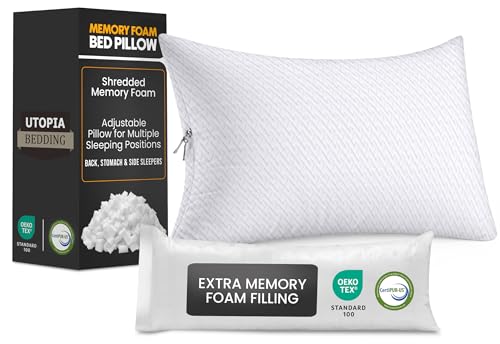 Utopia Bedding Shredded Memory Foam Pillows Queen Cooling Adjustable Bed Pillows for Sleeping with Washable Pillow Case Back Stomach and Side Sleeper Pillow Plush and Supportive 1 Pack - Image 1