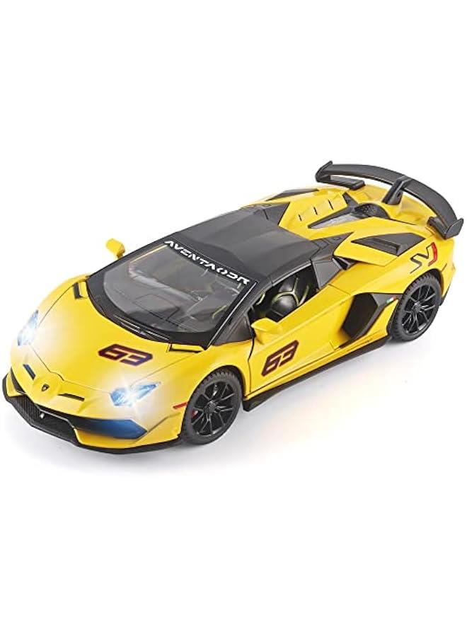 Boy Toy Sports Car 1/22 Lambo SVJ 63 Metal Die Cast Car Toys，Model Cars with Detachable Roof，Toy Car with Sound Light and Pull Back，for Kids Age 3 Year and UP（Yellow） - Image 1