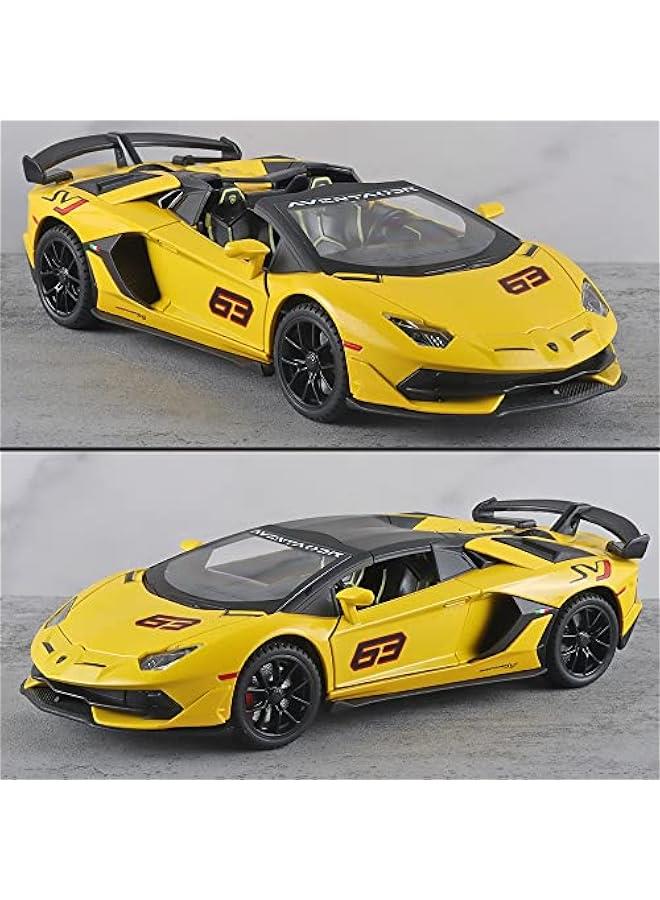 Boy Toy Sports Car 1/22 Lambo SVJ 63 Metal Die Cast Car Toys，Model Cars with Detachable Roof，Toy Car with Sound Light and Pull Back，for Kids Age 3 Year and UP（Yellow） - Image 4