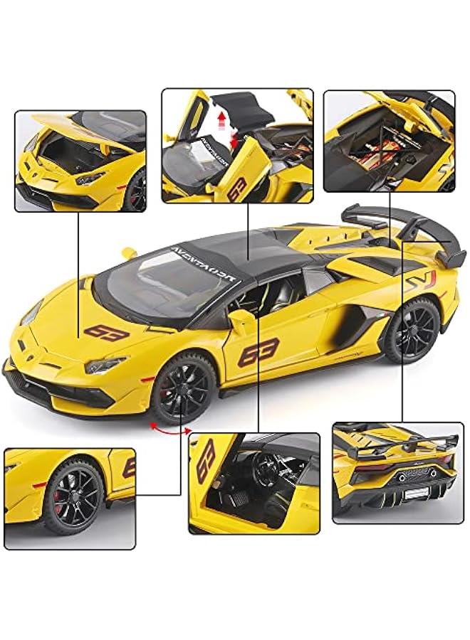 Boy Toy Sports Car 1/22 Lambo SVJ 63 Metal Die Cast Car Toys，Model Cars with Detachable Roof，Toy Car with Sound Light and Pull Back，for Kids Age 3 Year and UP（Yellow） - Image 5