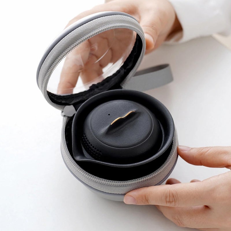 Feify Travel Tea Set Ceramic Tea Pot Set Chinese Kung Fu Teapot Porcelain Gongfu Teacups Frosted Glazed Tea Cup, Portable Bag 1 Pot 3 Mini Cup All in One for Home Office Outdoor Picnic Camping Hotel, Black - Image 5