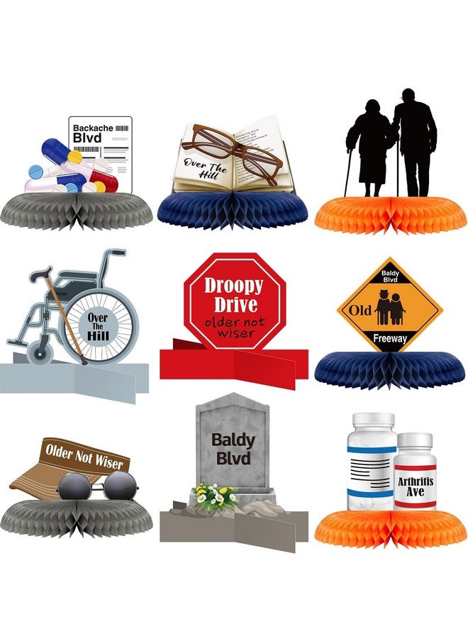 Leinuosen 9 Pcs Over The Hill Party Supplies Old Age Honeycomb Table Centerpieces Over The Hill Birthday Decorations Old People Gag Gifts Table Toppers Centerpiece For Old Age Birthday Retirement Party Decor  - Image 1