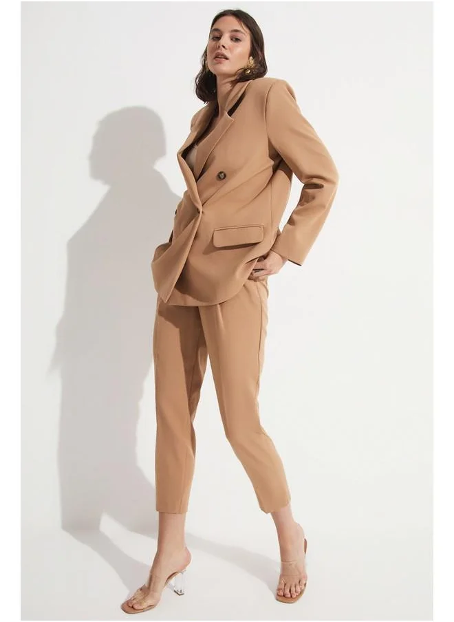 جون June Coated Belted Woven Trouser Beige
