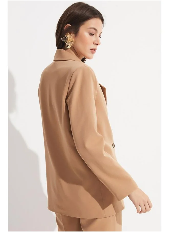 جون June Coated Belted Woven Trouser Beige