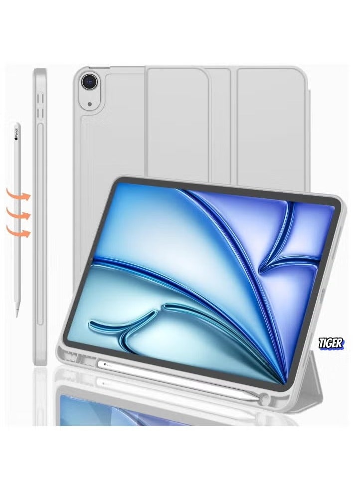 TIGER iPad Air 11 Inch Case M2 2024 – Compatible with iPad Air 5th/4th Generation (2022/2020) 10.9 Inch, Trifold Stand Smart Case with Pencil Holder, Silver Gray - Image 1