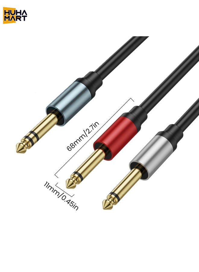 HuHa Mart 2m Gold Plated 6.35mm Male Dual Sound TRS Stereo to 2 x 6.35mm Male TS Mono Y Splitter Adapter Audio Cable(Black) - Image 3