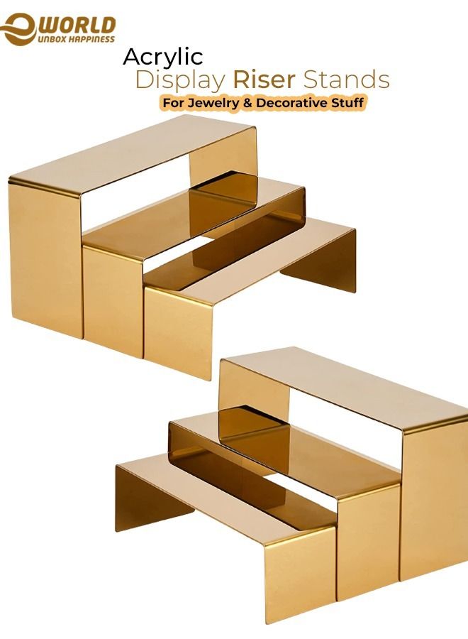 Eworld 6 Pack Gold Acrylic Display Risers for Jewelry and Decorative Items, Elegant and Durable Showcase Stands - Image 1