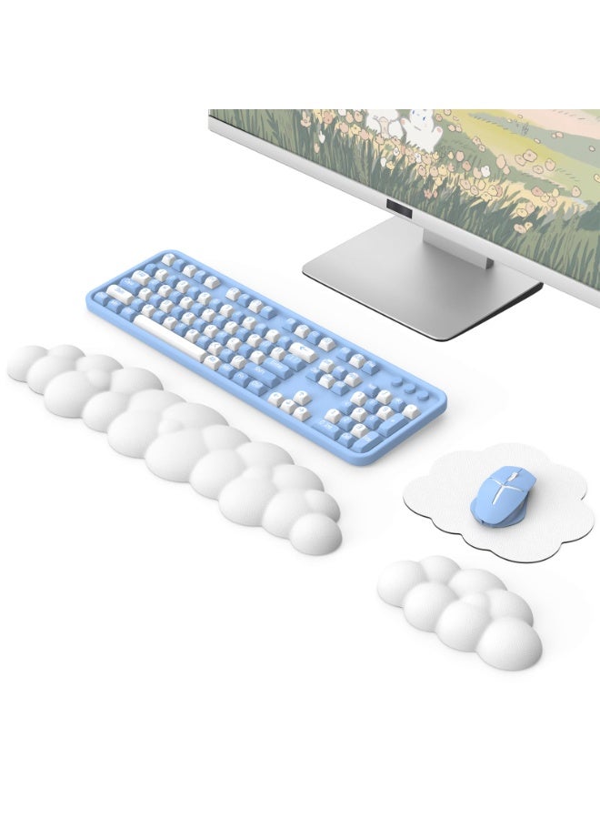 CMGTYYD Cloud Wrist Rest, Ergonomic Cloud Keyboard Wrist Rest and Mouse Rest Wrist Pad, Upgraded PU Leather Cloud Wrist Rest Wrist Pad for Office, Gaming, Computer, Laptop Keyboard and Mouse, White - Image 1