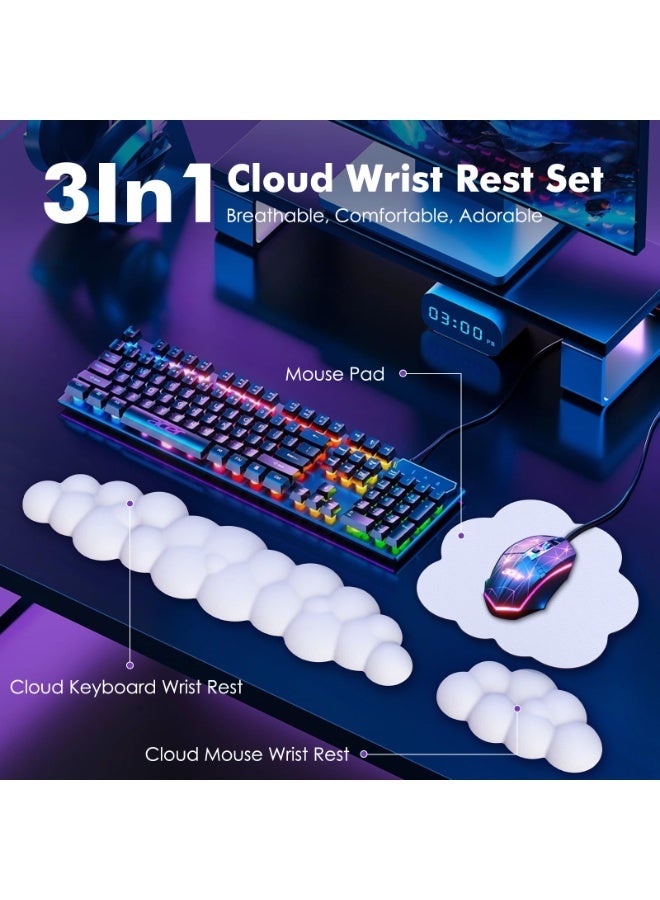 CMGTYYD Cloud Wrist Rest, Ergonomic Cloud Keyboard Wrist Rest and Mouse Rest Wrist Pad, Upgraded PU Leather Cloud Wrist Rest Wrist Pad for Office, Gaming, Computer, Laptop Keyboard and Mouse, White - Image 2