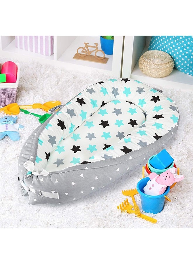 Beauenty Baby Nests Baby Nest Co Sleeping 100% Cotton Breathable Cover Infant Sleeper Bed for Newborn Lounger Nest Bed Machine Washable Adjustable Size (Blue Star)  - Image 2