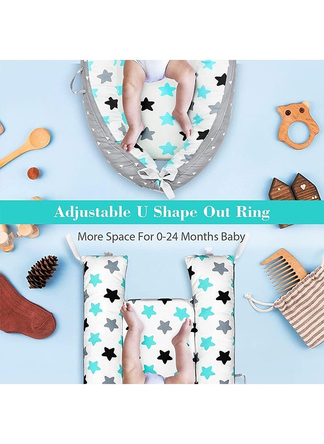 Beauenty Baby Nests Baby Nest Co Sleeping 100% Cotton Breathable Cover Infant Sleeper Bed for Newborn Lounger Nest Bed Machine Washable Adjustable Size (Blue Star)  - Image 3