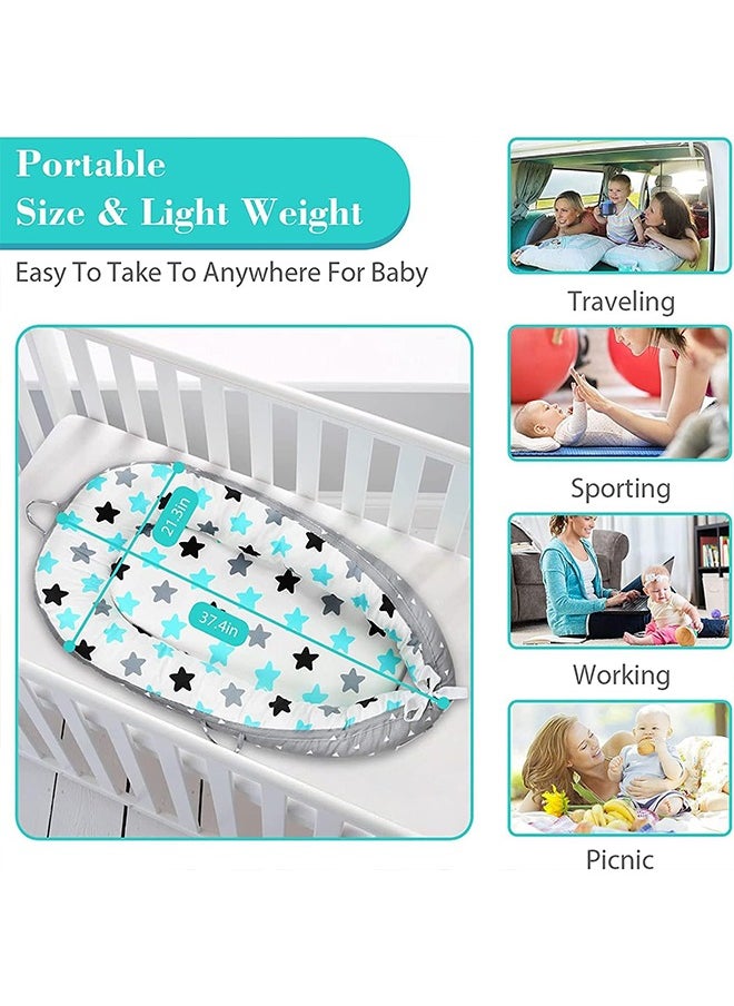 Beauenty Baby Nests Baby Nest Co Sleeping 100% Cotton Breathable Cover Infant Sleeper Bed for Newborn Lounger Nest Bed Machine Washable Adjustable Size (Blue Star)  - Image 4