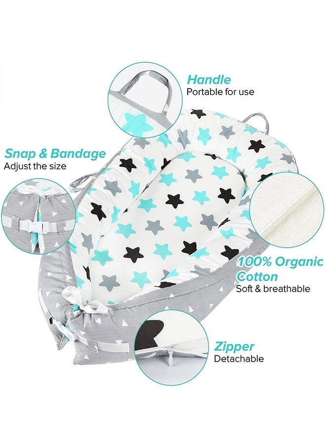 Beauenty Baby Nests Baby Nest Co Sleeping 100% Cotton Breathable Cover Infant Sleeper Bed for Newborn Lounger Nest Bed Machine Washable Adjustable Size (Blue Star)  - Image 5