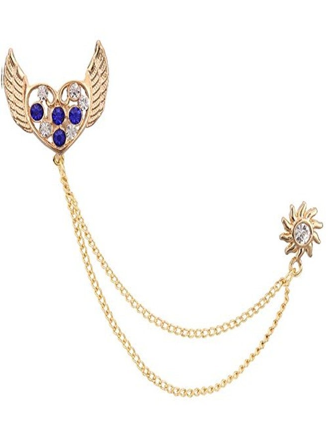 Tripin Lapel Pin For Men Suit Blue Brass Golden Heart Diamond Crystal With Wings Shape Collar Chain Brooch For Men And Women Tscp1653 - Image 1