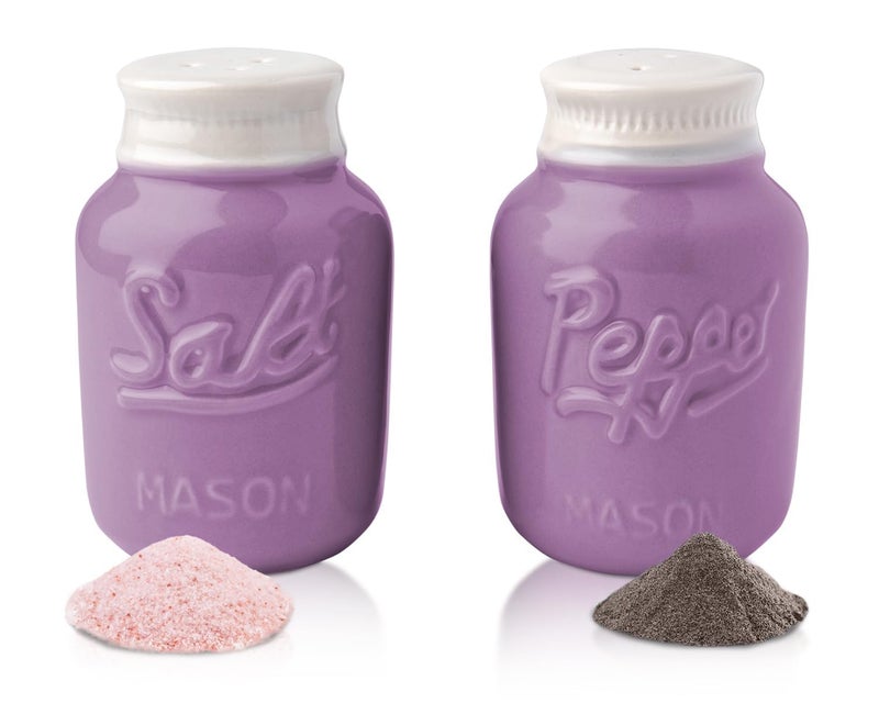 Comfify Mason Jar Salt & Pepper Shakers – Aqua Purple Ceramic – Rustic Shabby Chic Kitchen Decor - Image 1