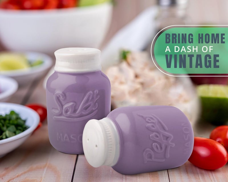 Comfify Mason Jar Salt & Pepper Shakers – Aqua Purple Ceramic – Rustic Shabby Chic Kitchen Decor - Image 5