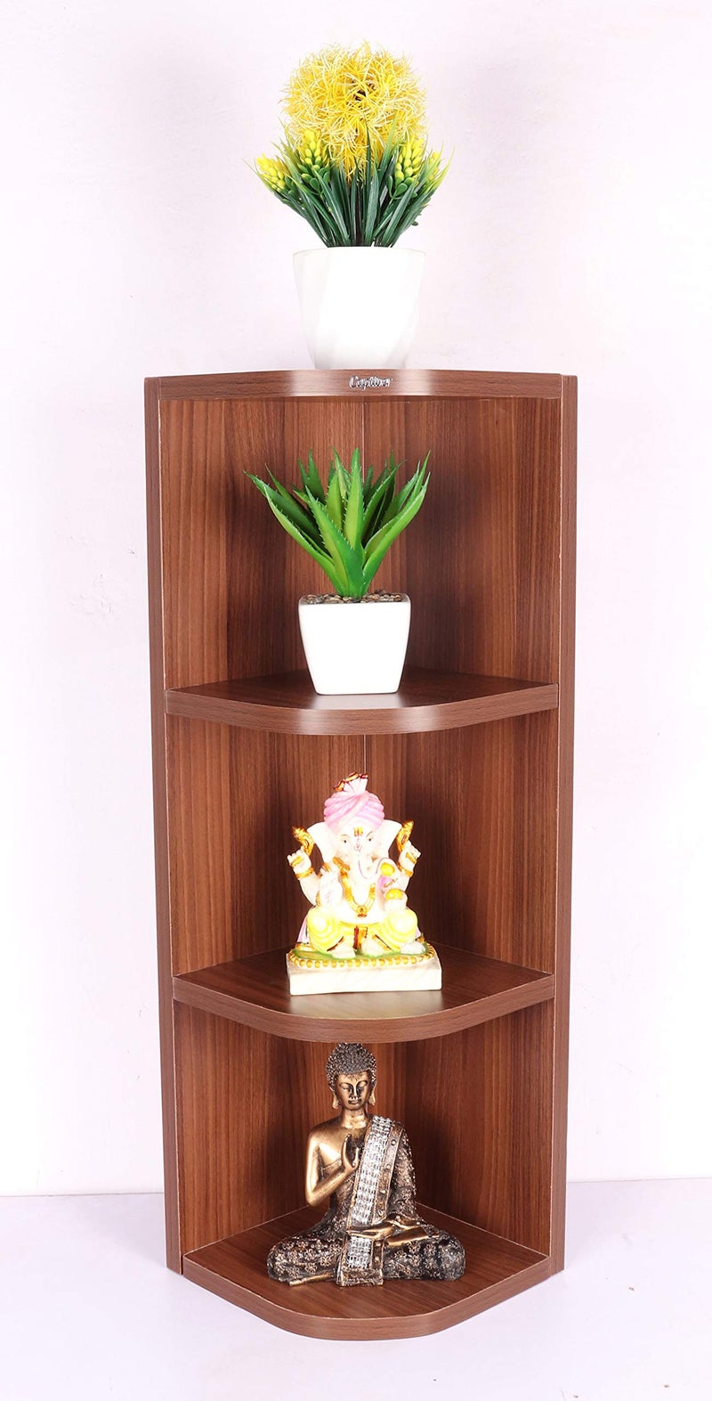 Captiver Small Edden Engineered Wood Wall Mounted Decor Items Corner Shelf Unit Tier 4 (8.5X8.5X26.8 Inch,Teak) Home Living Room Kitchen Bedroom Shop Office Multipurpose Display Storage - Image 1