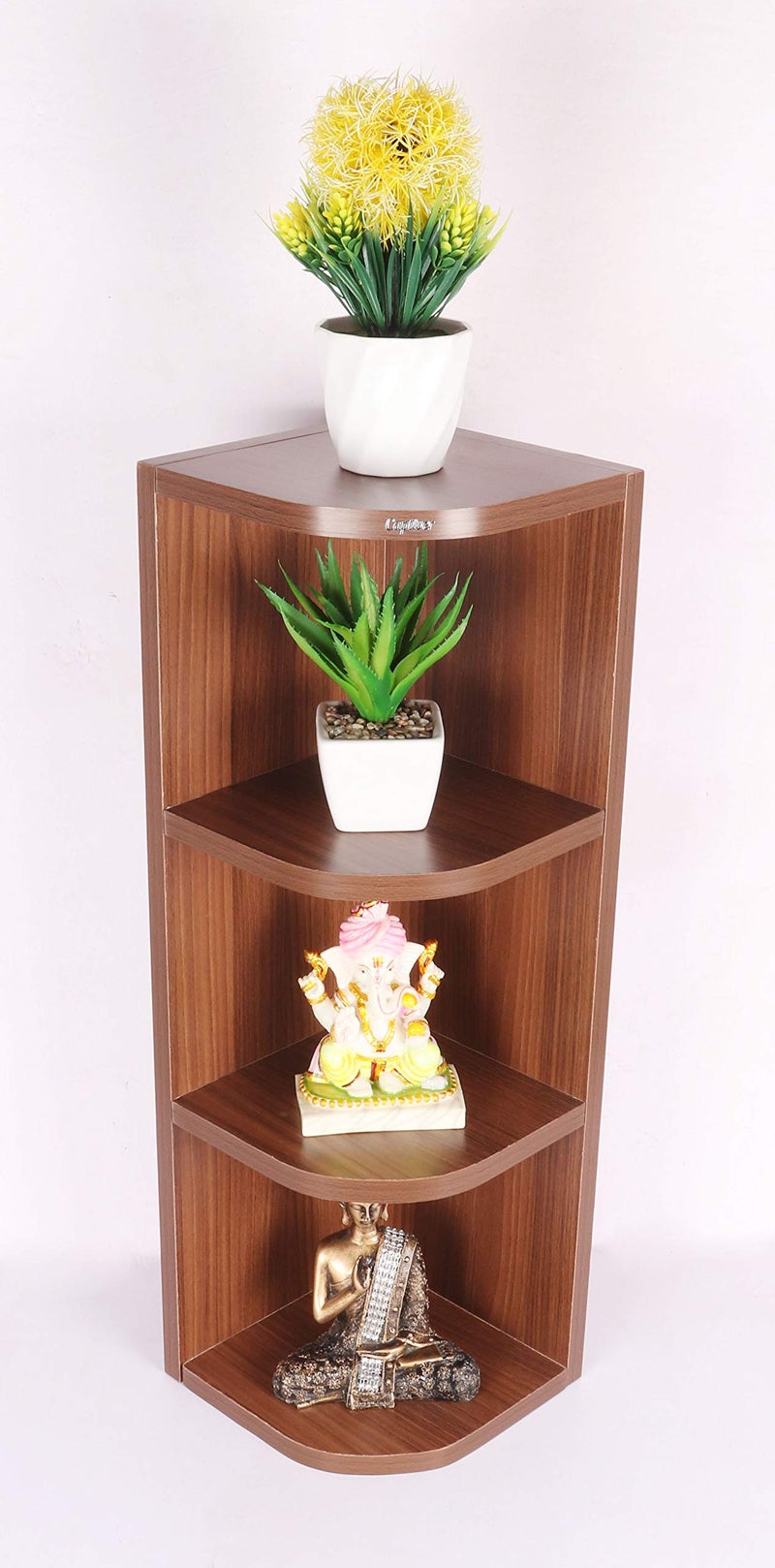 Captiver Small Edden Engineered Wood Wall Mounted Decor Items Corner Shelf Unit Tier 4 (8.5X8.5X26.8 Inch,Teak) Home Living Room Kitchen Bedroom Shop Office Multipurpose Display Storage - Image 2