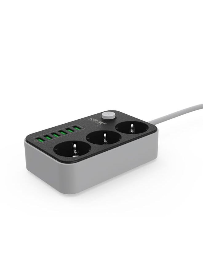 LDNIO SE3631 Power Strip With 3 Ways Power Socket And 6 USB Port, 2500 Watt Power - Black  - Image 4