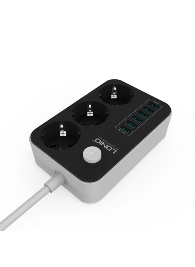 LDNIO SE3631 Power Strip With 3 Ways Power Socket And 6 USB Port, 2500 Watt Power - Black  - Image 2