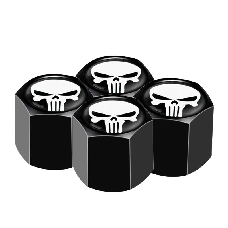 Generic Fogfar Pack-4 Car Wheel Tire Valve Stem Caps, Skull Tire Cap Dust Proof Covers, Universal Car Stem Covers (Black & White)  - Image 1