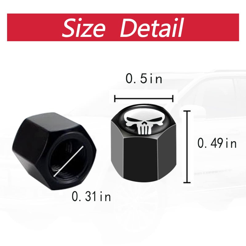 Generic Fogfar Pack-4 Car Wheel Tire Valve Stem Caps, Skull Tire Cap Dust Proof Covers, Universal Car Stem Covers (Black & White)  - Image 2