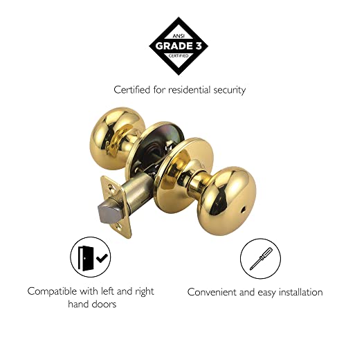Design House 753277 Cambridge 2-Way Latch Privacy Door Knob, Adjustable Backset, Polished Brass - Image 3