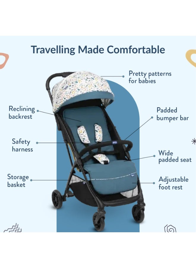Chicco Glee Teal I Compact Easy Foldable Baby Stroller Pram I with Soft Padded Seats I Canopy and Practical Mesh I 0-5 Years I Window On Canopy - Glee Uneven Teal Stroller - Image 2