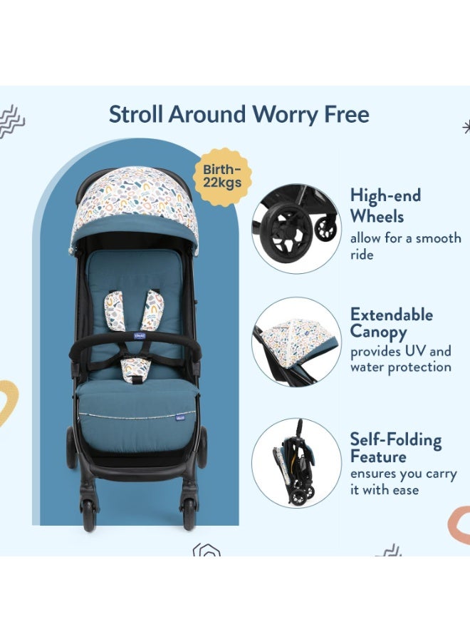 Chicco Glee Teal I Compact Easy Foldable Baby Stroller Pram I with Soft Padded Seats I Canopy and Practical Mesh I 0-5 Years I Window On Canopy - Glee Uneven Teal Stroller - Image 4