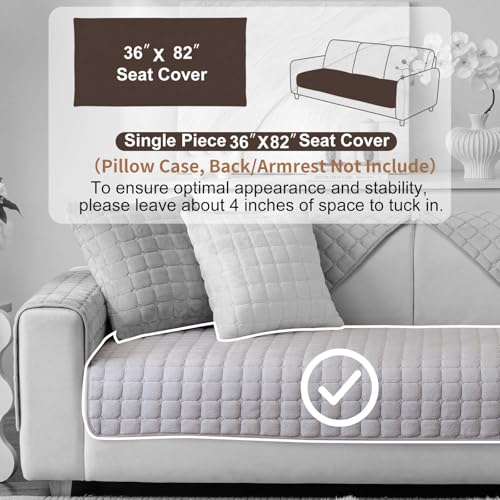 Aucrovee Velvet Washable Couch Cover for Pets Dogs, Non Slip Sectional Sofa Covers for 3 Cushion Couch Sofa L Sharped Sofa Slipcovers, Furniture Protector (1 PCS 36"x82", Light Grey) - Image 2