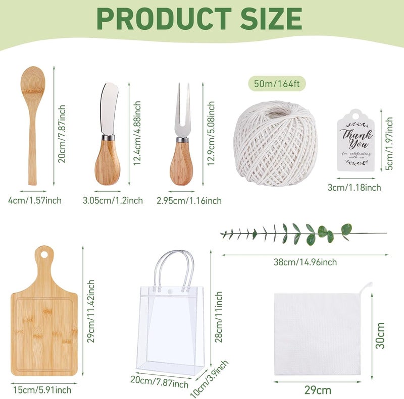 Rigibright Store 55Pcs Baby Shower Prizes for Game Winners 6 Sets Bamboo Cheese Board Spoon Fork Butter Spreaders Plaid Towel Thank You Card and Gift Bags for Baby Shower Wedding Bridal Shower Favors - Image 3