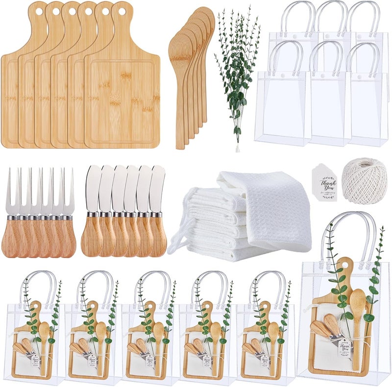 Rigibright Store 55Pcs Baby Shower Prizes for Game Winners 6 Sets Bamboo Cheese Board Spoon Fork Butter Spreaders Plaid Towel Thank You Card and Gift Bags for Baby Shower Wedding Bridal Shower Favors - Image 1
