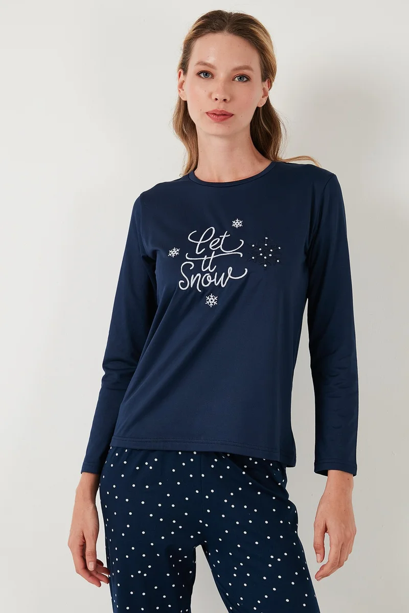 Lela Regular Fit Patterned Crew Neck Pajama Set Women's Pajama Set 65719102
