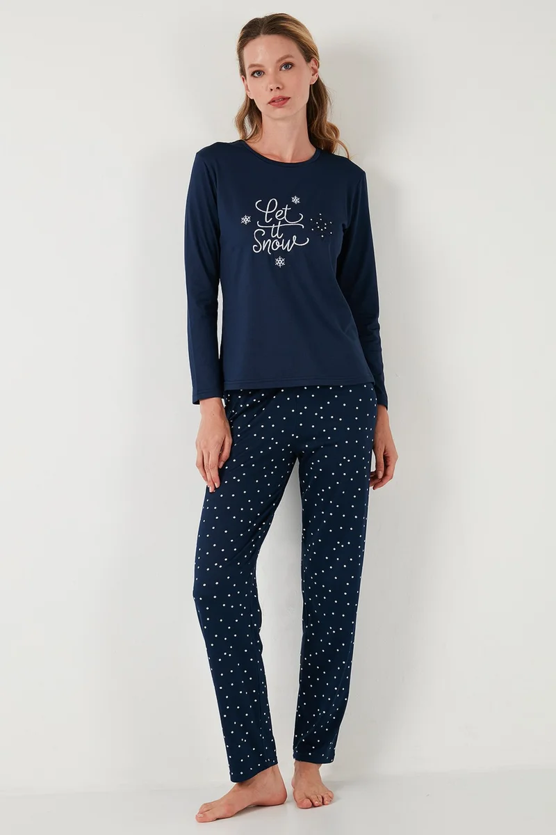 Lela Regular Fit Patterned Crew Neck Pajama Set Women's Pajama Set 65719102
