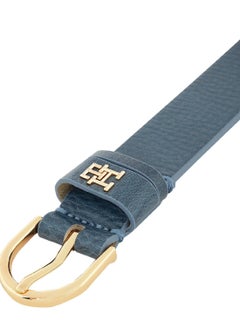 TOMMY HILFIGER Women's Essential Rounded Buckle Leather Belt, Blue - Leather  - Image 3