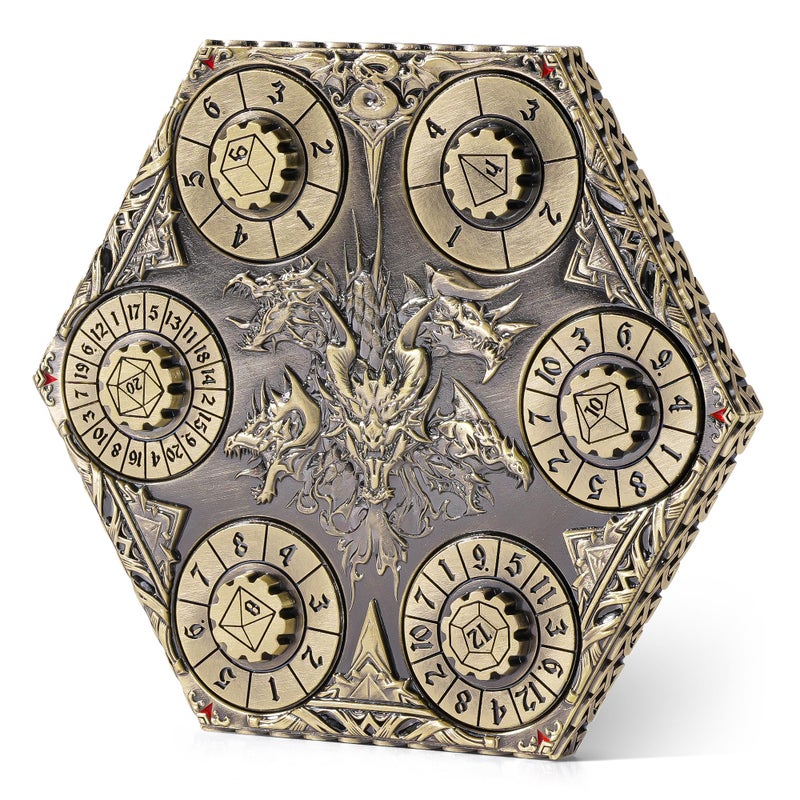 Kabinka DND Dice Set 7 in 1 Metal SpinDial Dice with Storage Bag Portable Celtic Knot DD Dice for D4D6D8D10D12D20 Role Playing Board Games Bronze - Image 3