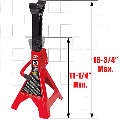 BIG RED T43202 Torin Heavy Duty Steel Jack Stands: 3 Ton (6,000 lb) Capacity Car Lifting Stand,1 Pair (Not Suitable for SUV,Truck) - Image 2