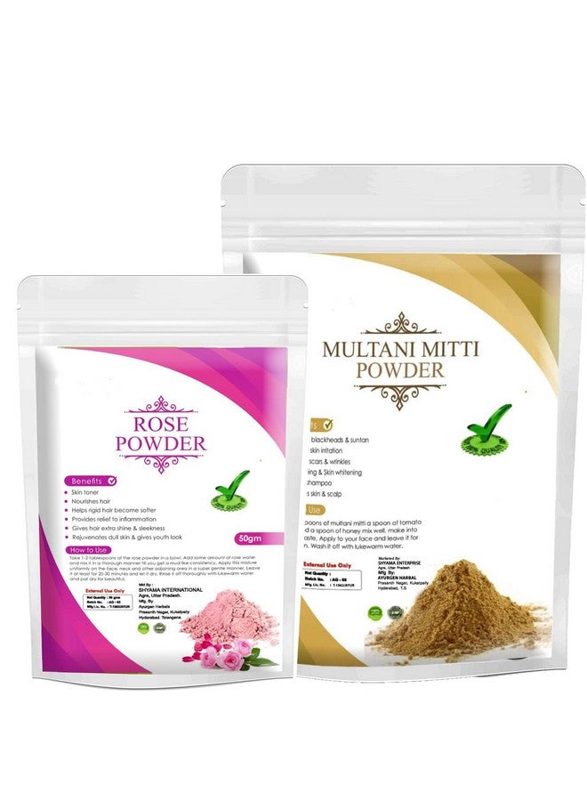 Rose Petal Powder & Multani Mitti Ideal For Skin Dark Spots, Blackhead Removal(EACH 50 g) - Image 1