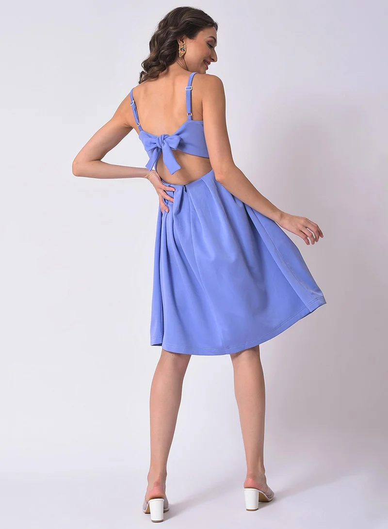 PINACOLADA Women's Icy Blue Cut-Out Tie-Up Dress For Casual Wear | Square Neck | Sleeveless | Pull On Closure | Dress Designed With Comfort Fit For Woman & Girls