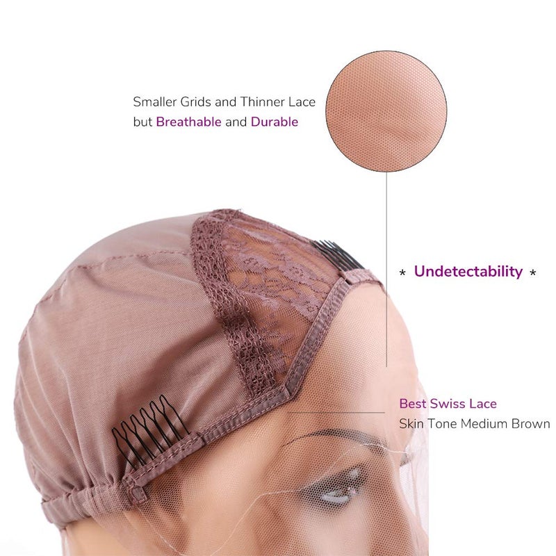 Bella Hair Breathable Swiss Lace Front Wig Cap for Making Wigs with Adjustable Straps and Combs Small Size Violet - Image 3