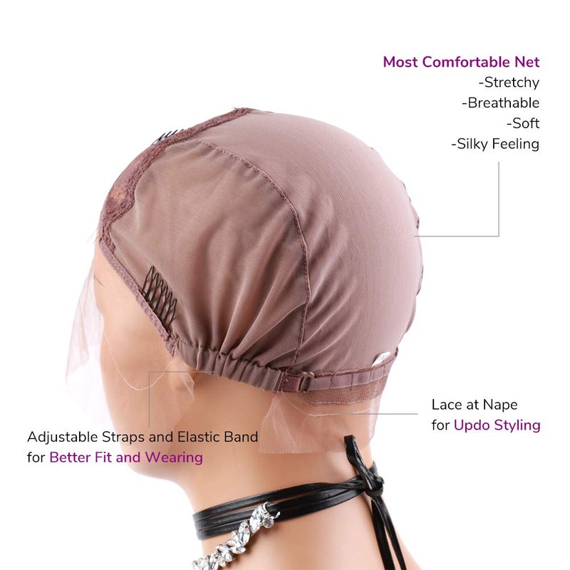 Bella Hair Breathable Swiss Lace Front Wig Cap for Making Wigs with Adjustable Straps and Combs Small Size Violet - Image 5